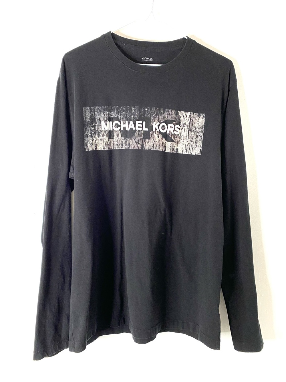 MICHAEL Michael Kors Black Logo Graphic Long Sleeve Tee Crew Neck 100% Cotton